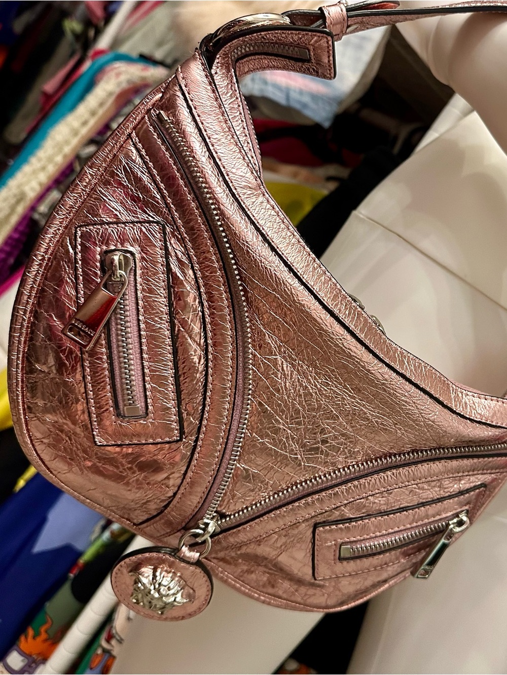 Versace metallic shoulder bag pink